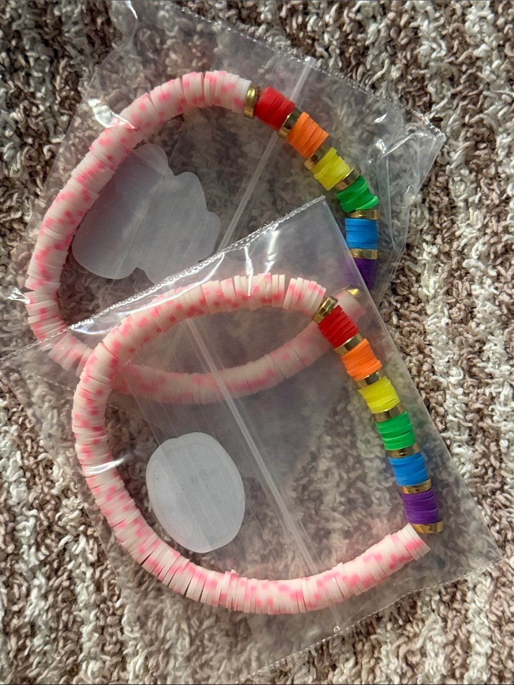 Rainbow Bead Stretch Bracelet - Pink and Multi-Color